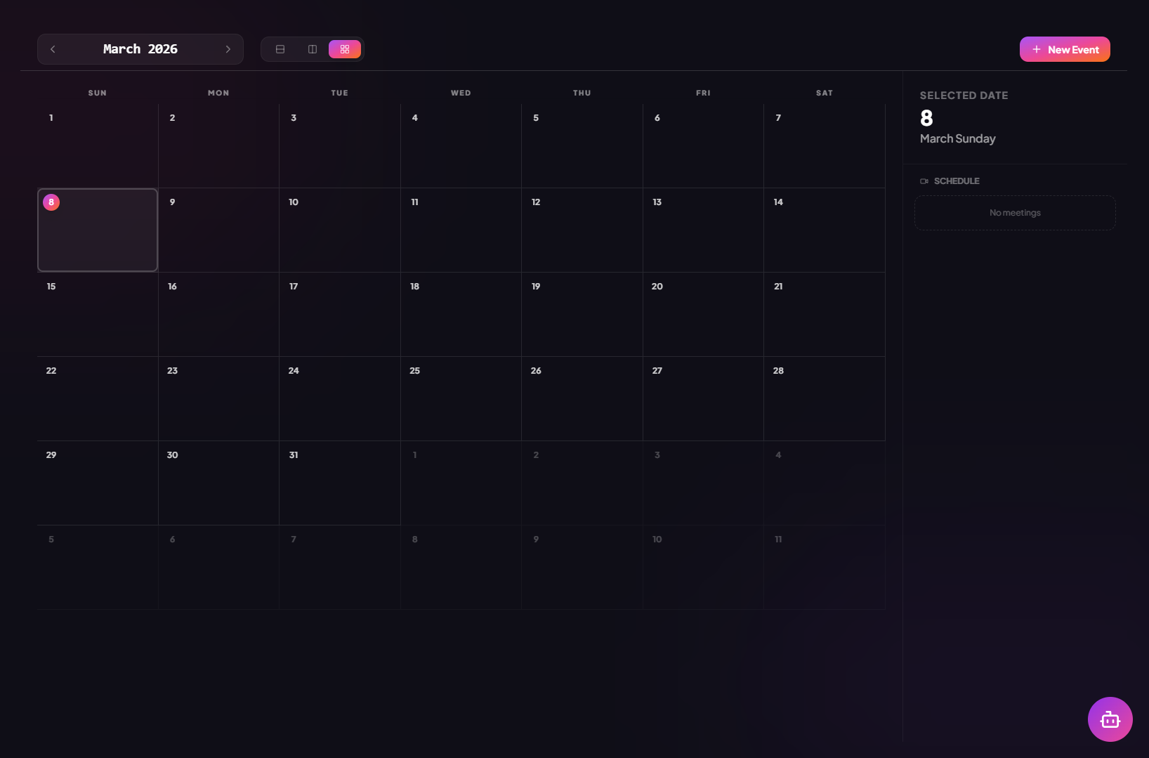 MoodLens calendar view for planning deadlines and execution